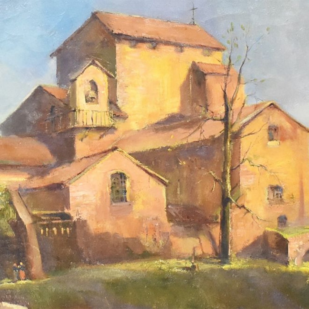 A landscape painting monastery church rome painting oil on canvas 20th century.jpg